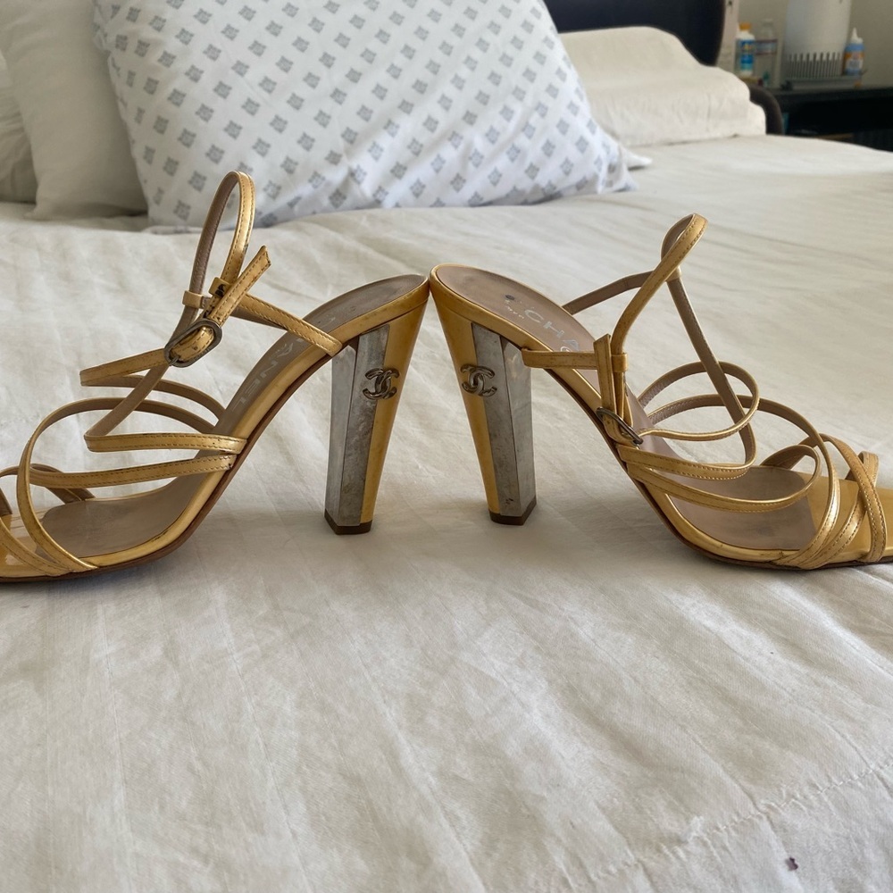 CHANEL Gold Strappy High Heel Sandals - Picture 5 of 16